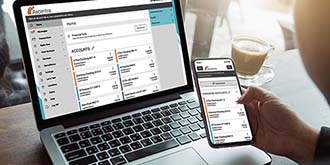 Computer screen with digital banking dashboard
