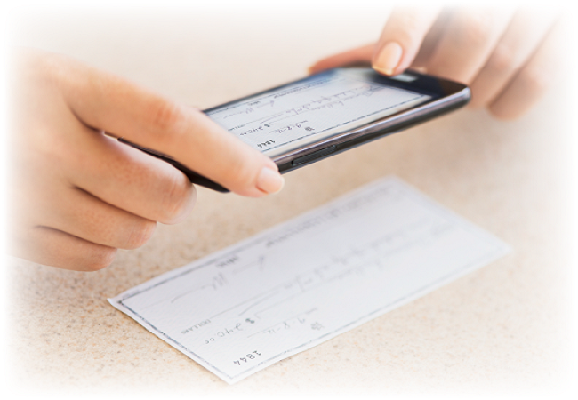Person taking picture of a check Person taking picture of a check