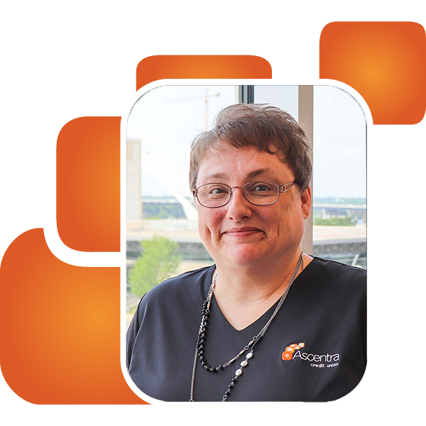 Headshot of Kristin Wright in orange ascentra bubbles