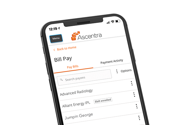 Screenshot of BillPay on iphone