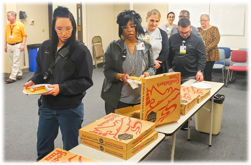 Thanking Local Healthcare Heros Healthcare Employees Enjoying Pizza