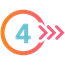 number 4 in blue surrounded with orange and pink gradient with pink arrows pointing to the right