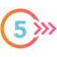 Number 5 in blue surrounded by pink and orange gradient with 3 pink arrows pointing to the right