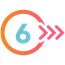 Number 6 in blue surrounded with orange and pink gradient circle and 3 pink arrows pointing to the right
