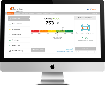 Desktop screen with savvymoney dashboard