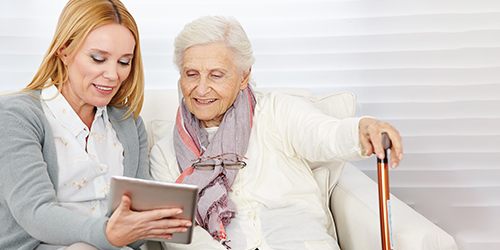 Mother and daughter going over retirement options