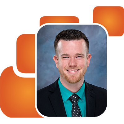 Headshot of Eric Huber in Orange Ascentra bubbles
