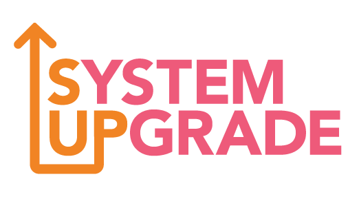 System Upgrade in orange and pink typography